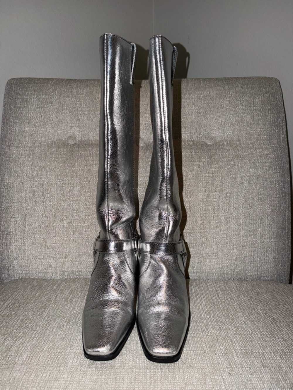 CAVERLEY Milly Anthropologie Silver Metallic Western Festival Mid-Calf Boots - Picture 4 of 13